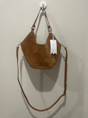 Suede Shoulder Hobo Bag in Chestnut Brown